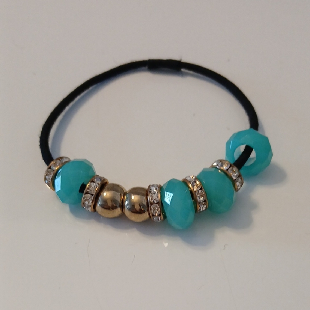 Turquoise and Silver Beaded Bracelet/ Hair Tie NEW